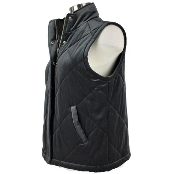 Quilted Vest Jacket Front  Zip & Snap Dark Gray/Silver Velour Women's Sz Small - Picture 4 of 8
